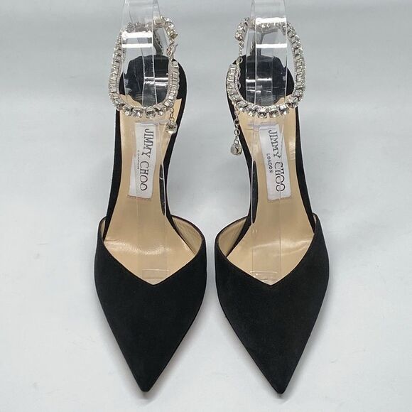 Jimmy Choo Black Suede Pumps with Crystal Embellishment size 38.5 - Picture 6 of 16